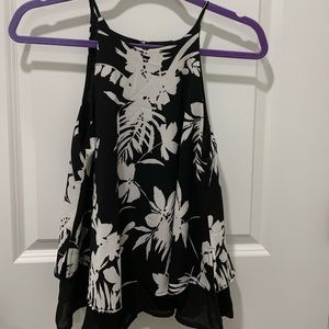 Miami Black and White Floral Tank Top, Size Small